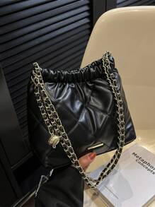 Bolso de hombro mini casual de negocios, liviano, con decoración de metal negro, acolchado y con cremallera, de piel sintética (PU), perfecto para la oficina, el trabajo, los negocios, el trayecto, para mujeres, estudiantes universitarias, principiantes y trabajadores de cuello blanco.