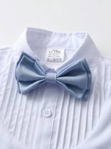 BOARNSEORL 两件套男童绅士套装 - 白色衬衫配领结和浅蓝色背带裤，时尚有型，适合生日派对、婚礼、宴会等场合。 - 淺藍色 - 查看 7