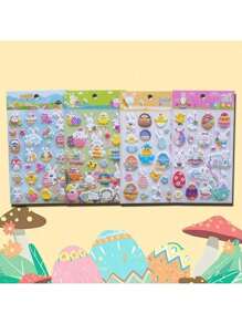 4pcs Easter Egg Stickers, Cute Rabbit & Chick Cartoon 3D Bubble Decorative Stickers, Holiday Party Gifts,School Supplies,Back To School