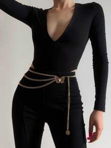 European & American Metallic Style Big Butterfly Multi-Layer Tassel Waist Chain, Elegant Waist Chain Fashion Accessory Suitable For Daily Dress