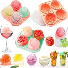 (限时优惠) 1 件烘焙模具，带 4 孔的蛋糕/巧克力/果冻/布丁模具，带盖的玫瑰花冰块模具，橡胶冰格，适用于生日派对、礼物、饮料、咖啡、手工皂冰格冰块冰块柔软冰块模具冰块模具