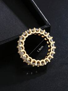 Nhẫn đính hôn Baguette Cubic Zirconia cổ điển dành cho nữ trang sức dự tiệc cưới mạ vàng 18K sang trọng - Vàng - Xem 5