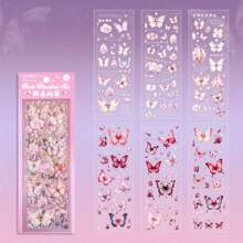 1 Card 6 Butterfly Stickers Crystal Flash Butterfly Laser Waterproof Pet Notebook Bag Diy Gooka Notebook Material Paper Suitable For Hand-Collage Notebook Decoration Family Small Items Decoration For Children Students Classmates Friends Gifts,School Supplies,Back To School
