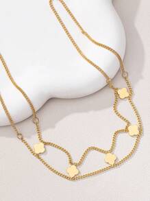 1pc Minimalist & Luxury Style Double Chain Four-Leaf Clover Necklace, Retro-Artistic, Elegant Design Lucky Grass Clavicle Chain, Suitable For Women Office, Social Gatherings, Vacation, Beach, Back To School, Graduation, Student Gift, Teacher Gift