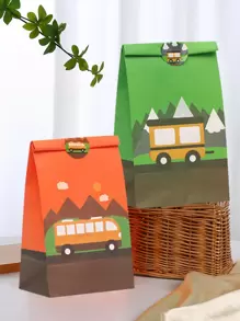 14pcs Vehicle & Machine Cartoon Gift Bags, Candy Bags For Celebration, Party Decoration & Gifts