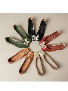 Merceditas decoradas con hebilla de color mixto para mujer, zapatos de trabajo de unicolor estilo vacacional, negro