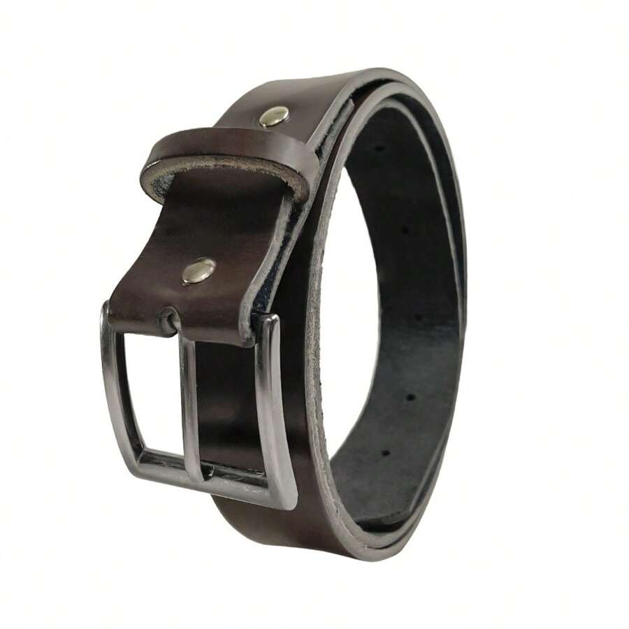 100% Genuine Leather Casual Belt With Metal Buckle - Rust Brown - View 1