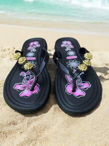 Sandalias pata gallo para mujeres diseño con flores