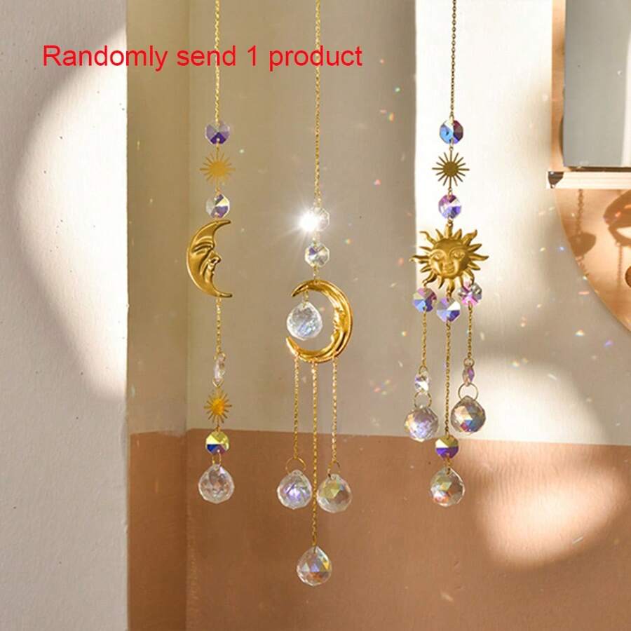 1pc Random Colored Crystal Star & Moon & Sun Shaped Car Hanging Ornament & Home Decor