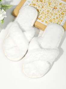 2 Plush Strap Fluffy Women's Spring/Autumn Slippers, Soft & Lightweight Indoor Carpet Slippers, Wedding Bridesmaid Slippers