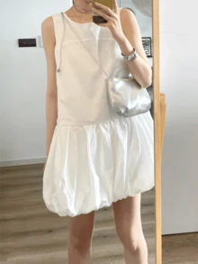 Spring Summer Casual Vest Dress For Women Back To School Autumn Clothes Korean Style Elegant Chic Solid Color Sleeveless O-Neck Vintage Homecoming Short Dresses Kawaii Party Graduation White Black Clothes White Dress New Year Christmas