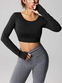 Tricou cu mânecă lungă pentru yoga, cu spate frumos, pentru slăbire, pentru damă