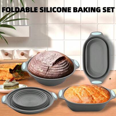 2pcs Silicone Bread Fermentation Baskets, Foldable High Temperature Large Capacity Dough Fermentation Bowls, Baking Bread Proofing Bowl For Home Oven, Bread Baking Molds, Kitchen Supplies