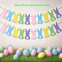 Nuevo Conejo de macarrón de Pascua, Pompón, Banner de Cinta, 1 set de 10 conejos para decoración de fiesta de Pascua