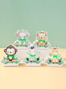 12 pièces Boîte cadeau thème animal, Mini boîte cadeau animal de la jungle avec ruban vert, boîte d'emballage style animal de la jungle pour la décoration de salle de fête d'anniversaire, baby shower, faveurs de fête de printemps