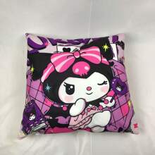 Sanrio 1 Federa per cuscino Sanrio Kuromi e Hello Kitty, federa per cuscino da divano con motivo cartoni animati anime minimalista, con toni eleganti viola per un'atmosfera misteriosa, in tessuto morbido, removibile e lavabile, adatta per divano, auto, camera da letto, soggiorno, dimensione: 40x40cm, 45x45cm, 50x50cm, stampa unilaterale (inserto per cuscino non incluso)