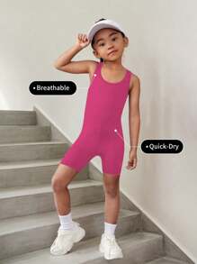 1pc Girls Magenta Yoga Exercise Gymnastics Sports Unitard Shorts, Elastic Tight Comfortable Leggings