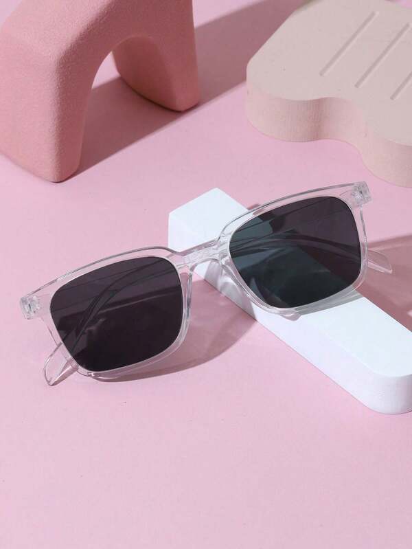 1 par de gafas cuadradas con marco para niños, diseño sencillo para niños y niñas, adecuadas para la playa, fiestas, exteriores, viajes, accesorio de moda