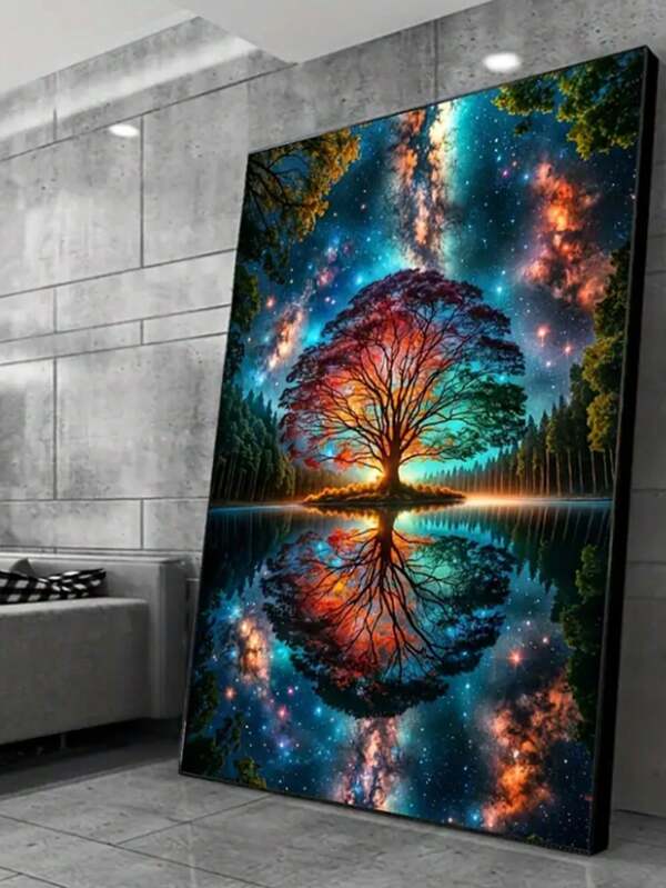 Tree Of Life Diamond Wall Art - Frameless Universe Galaxy Reflection Diy Diamond Mosaic Painting, Suitable For Living Rooms, Modern Abstract Natural Theme Artworks