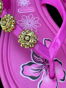 Sandalias pata gallo para mujeres diseño con flores - Rosa Fucsia - Ver 4