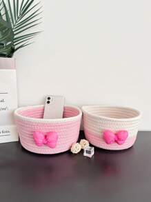 2pcs Woven Basket Organizer Set For Baby Room Desk Storage, Holds Diapers, Snacks, Cosmetics Love Valentine - 彩色 - 查看 11