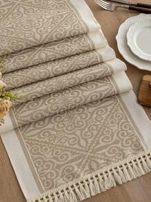 1pc Handwoven Tassel Decor Table Runner, Water-Repellent And Stain-Resistant, Modern Minimalist Style, Elevates Dining Table Artistry For Family Gatherings Or Holiday Celebrations - Brown - View 4