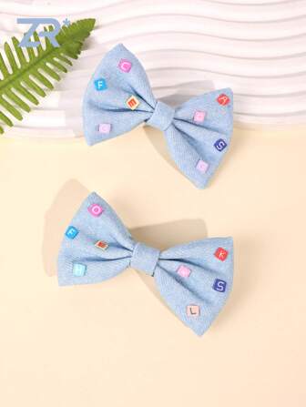 2 件蓝色蝴蝶结发饰，爱心装饰蝴蝶结发夹，可爱日常佩戴蝴蝶结发夹，适合女孩青少年发饰