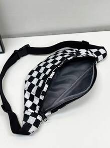 Fashionable Plaid Fanny Pack 2025 New Women's Chest Bag, Stylish Sports Cycling Crossbody Small Backpack - Black and White - View 2