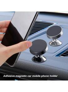 2pcs/Set Alloy Magnetic Car Phone Holder, Universal Dashboard Car Phone Mount, 360° Rotation, Compatible With IPhone, Etc, Black & Silver