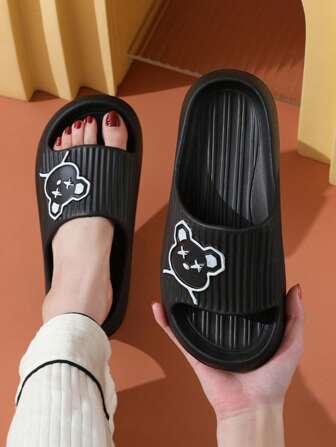 女士休闲熊设计 EVA 拖鞋，轻便室内防滑情侣拖鞋，适合所有季节