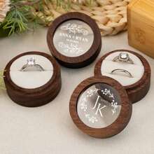 Custom Wooden Wedding Engagement Ring Box - Single Slot / Double Slot Engraved Wooden Ring Case Box - Clear Acrylic-Lid Wood Ring Box, Circular Ring Bearer Box, Anniversary Gift, Ring Box For Wedding Ceremony, Anniversary Gift, Stylish, High-Quality, Vintage, Custom, Personalized, Unique Ideal Gifts For Him - Multicolor - View 10