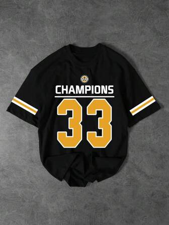 Shwiy 男士休闲 33 数字印花短袖简约图案 T 恤，适合日常穿着