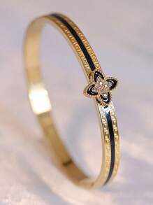1 pieza Pulsera con trébol de cuatro hojas chapada en oro de 18K, accesorio de moda de alta gama para uso diario