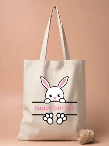 1pc Customized Large Capacity Fashionable Minimalist Portable Single-Compartment Tote Bag, Unique, Customized Name/Logo, Suitable For College Students, Office, Grocery Shopping, Walking, Personalized, DIY Gift, Foldable