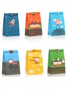 14pcs Vehicle & Machine Cartoon Gift Bags, Candy Bags For Celebration, Party Decoration & Gifts