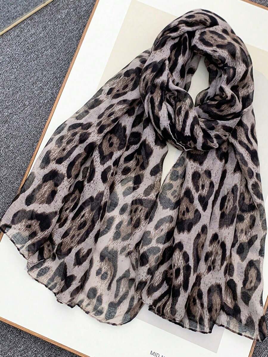 1pc Vintage Zebra & Leopard Print Scarf/Shawl For Dress,Beach,Holiday - Brown - View 1