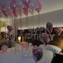35 szt./8 szt. Różowy perłowo-biały zestaw balonów tematycznych, srebrny baner z napisem "Wszystkiego najlepszego z okazji urodzin", 10-calowe balony foliowe z poliestru, różowe balony z wstążkami balonowymi, idealne na przyjęcie urodzinowe dla kobiet, dekoracje z motywem księżniczek