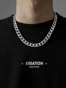 1 st. kubanskt halsband i titanstål för män, enkelt halsband med choker, personliga accessoarer - Silver - Visa 2