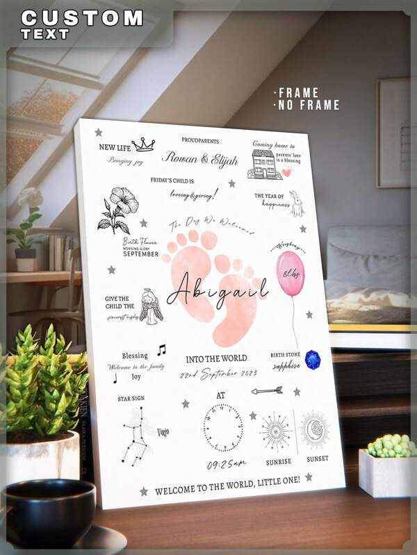 1 pieza Impresión personalizada en lienzo, póster en lienzo personalizado con texto personalizado, regalo personalizado, regalo para bebé, regalo para niña, regalo para niño, regalo para nuevos padres, recuerdo, impresiones en lienzo con tu nombre como arte de pared personalizado para dormitorio, sala de estar, boda, bebé, mascota, familia, amor, pareja, amigo, imagen, foto, arte de pared enmarcado, regalo de Navidad, mejor amigo, regalo familiar, regalo de cumpleaños, regalo para familia/amigo