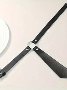1PC Black Pu Leather Collar Imitation Tie Design Elegant Fashion Accessories Festival Clothing Matching Accessories