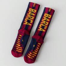 1 Pair Barcelona Red Professional Football/Soccer Socks For Men, Anti-Slip Training Sports Socks With Terry Towel Sole, Mid-Calf Athletic Socks