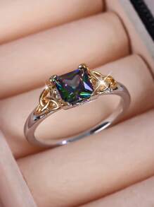 1pc Fashionable, Personalized, Classic Retro, Elegant Square Cubic Zirconia Ring, Gift For Women, Proposal, Date