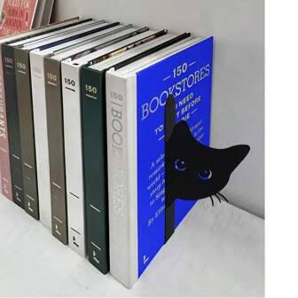 1 Pair Back To School Metal Iron Black Peeping Cat Bookends, Creative Metal Desk Organizer Book Divider Decorative Accessory For Office, Cafe, School Desk, Craft Decor