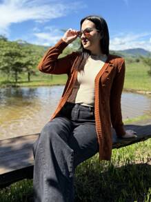 Women Lightweight Cardigans - 鏽棕色 - 查看 4