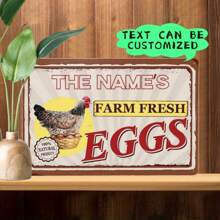 Aanpasbaar metalen bord van 8x12 inch - "The Name's Farm Fresh Eggs", gepersonaliseerde tekst, vintage stijl voor boerderij- of tuindecoratie, aan de muur te bevestigen, accessoire voor kippenhok