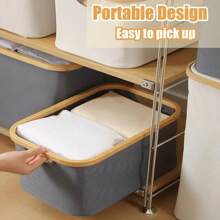 1 Cesta ideal para ropa sucia, cesta de almacenamiento, caja de almacenamiento, capacidad grande de 52l, marco de bambú, tela Oxford gruesa, varilla de soporte de bambú, resistente, plegable, adecuado para organizar ropa, juguetes, libros y artículos varios en dormitorios, armarios, baños, maternidad y habitaciones de bebé - Beige/Gris