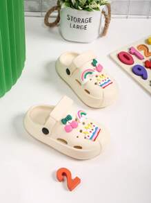 New Kids' Slip-On Sandals, Flat Non-Slip Dual-Wear -Style Rainbow Cake Design Cute Beach Pool Slippers For Summer - Beige - View 4