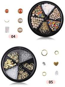 6 Grid 3D Nail Decoration Pendant Alloy Butterfly Shell Seahorse Starfish Pearl Ruby Color Round Beads 3D Metal Pendant Suitable For Nail Art Jewelry Making Technology DIY Nail Charms Nail Gems Nail Supplies