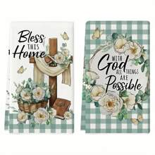 Toalla de cocina con estampado floral de cruz, paño de cocina, toalla de mano, toalla decorativa para fiestas, tela suave y absorbente para secar, decoración de cocina, decoración de mesa de comedor, artículos de cocina, decoración del hogar
