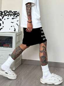 Printed Knit Fabric Loose Casual American Funny Letter Shorts, Versatile For Summer/Autumn